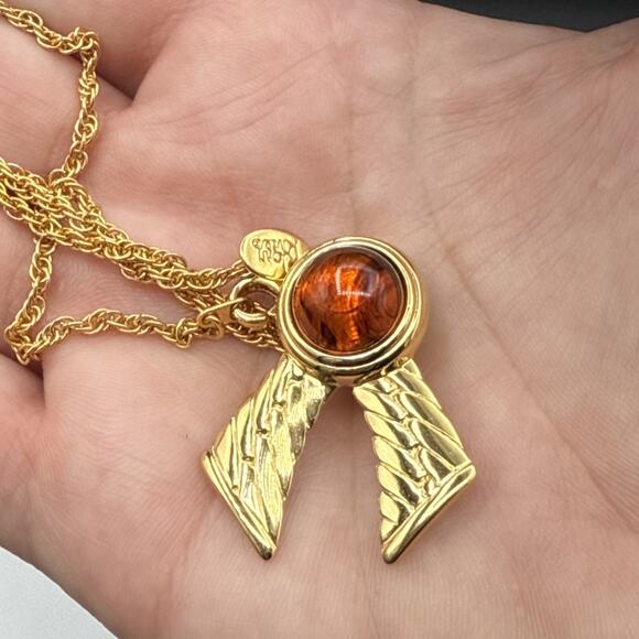 Vintage Joan Rivers Necklace 28 in Red Faux Dragons Breath Gold Tone Rope Chain - Picture 2 of 7